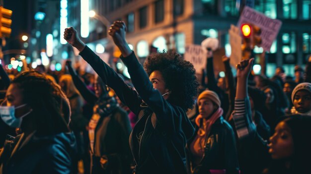 A Group of People Standing on a Street at Night