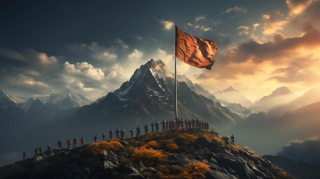 A group of people standing on top of a hill under indian flag indian republic day celebration