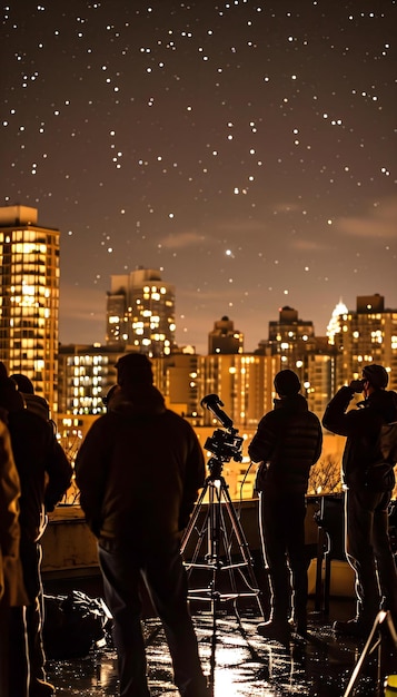 a group of people standing on top of a roof