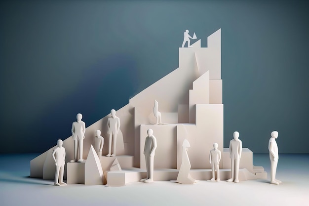 Photo group of people standing on top of set of stairs next to each other generative ai