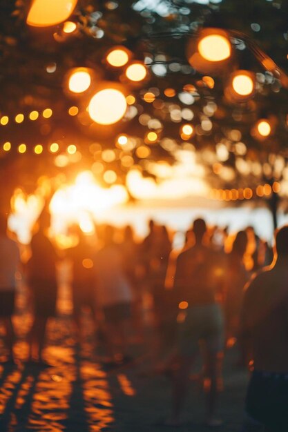 a group of people standing under a tree at sunset