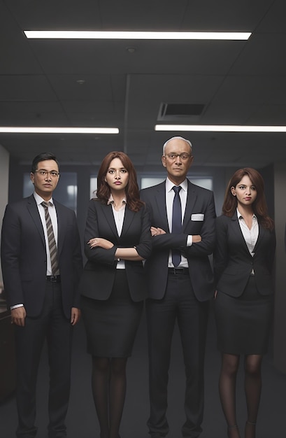 group of people standing with office suit