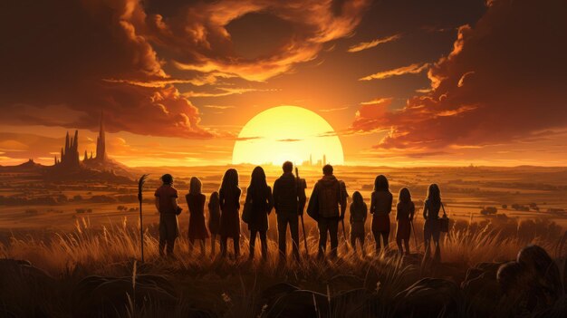 group of people under sunset