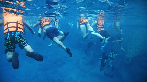 Foto gruppo di persone che nuotano in mare