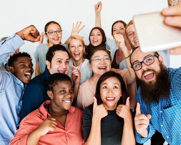 Group of people taking a selfie