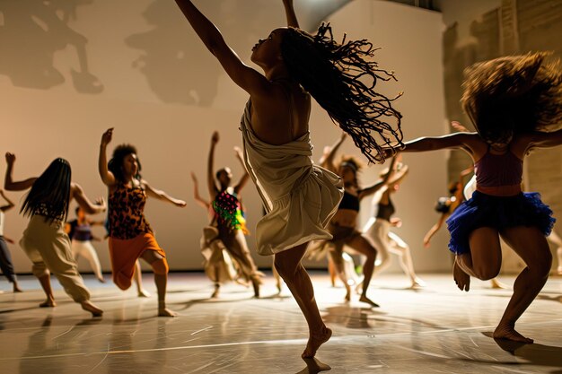 A group of people that are dancing on a stage