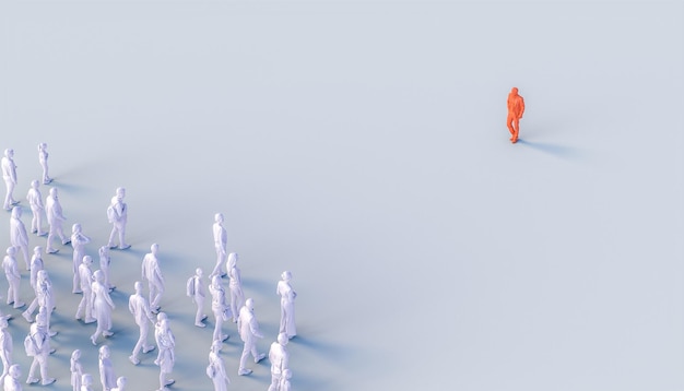 Photo group of people wait for the leader. 3d render models