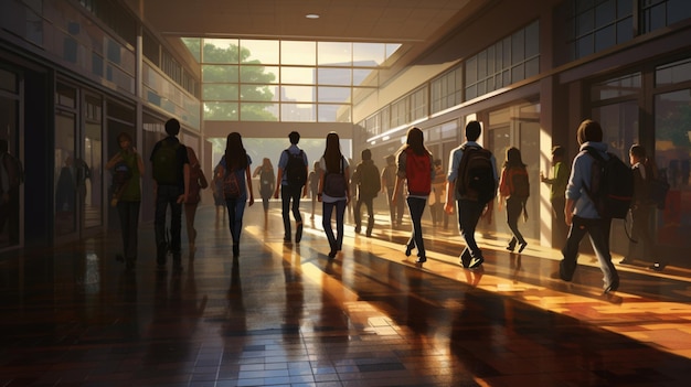 A group people walk in school illustration background