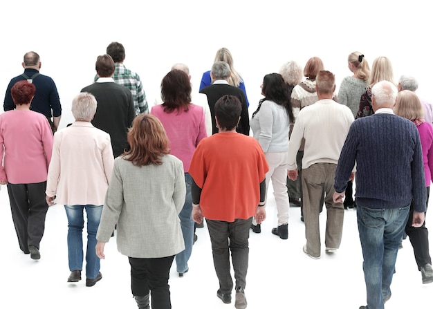 Group of people walking back rear view