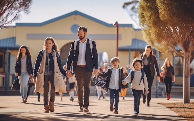 Group of People Walking Down Sidewalk