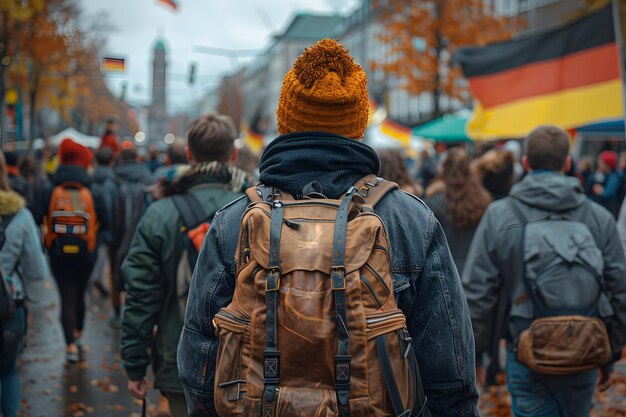 Group of People Walking Down a Street Generative AI