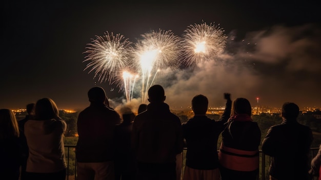 Group of people watching firework Illustration AI Generative