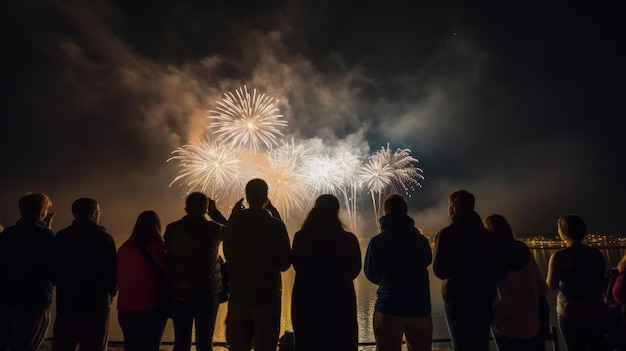 Photo group of people watching firework illustration ai generative