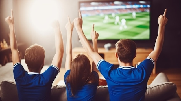 テレビでスポーツの試合を見ている人々のグループ