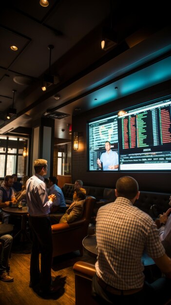 Photo group of people watching sports on tv in a bar