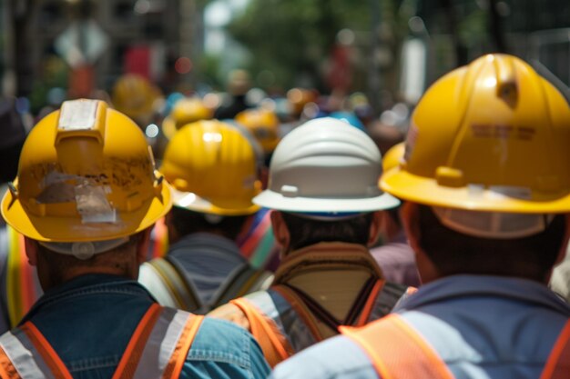 Photo a group of people wearing hard hats with the word  hard  on them