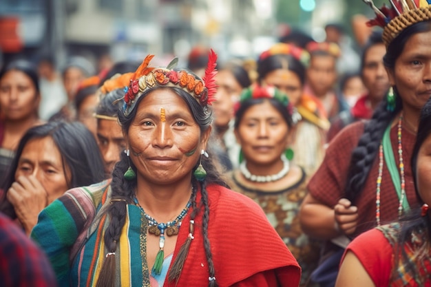 A group of people wearing native clothing and headdress generative ai image semana santa in antigua