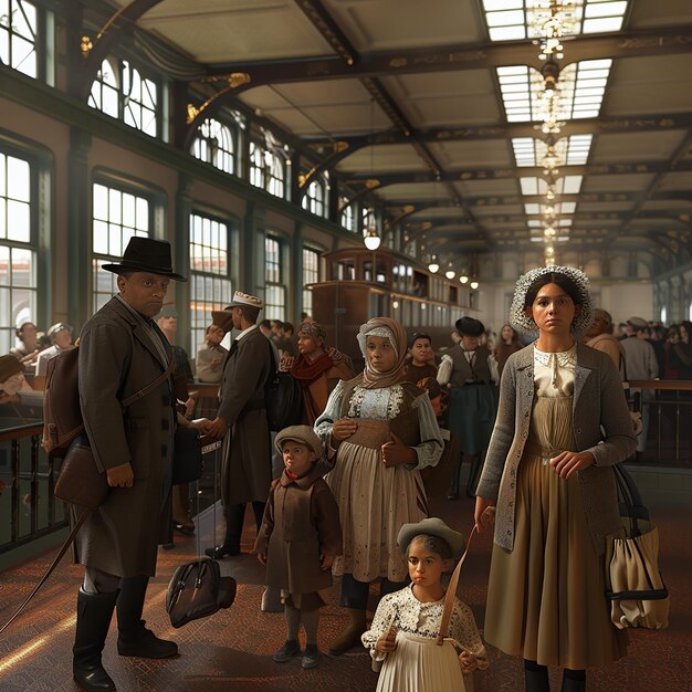 Photo a group of people with children in a room with a woman and a man with a hat on