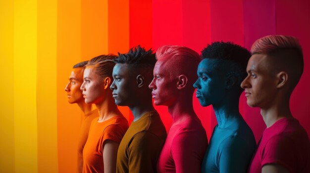 Photo a group of people with different colored hair standing next to each other ai