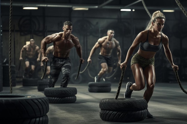 a group of people with dumbbells in a gym.