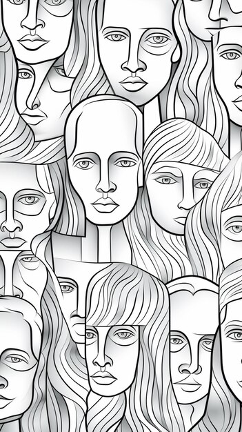 Foto un gruppo di persone con le facce disegnate in una linea generativa ai