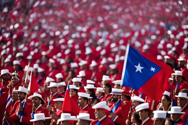 Photo a group of people with a flag and a flag in the middle.