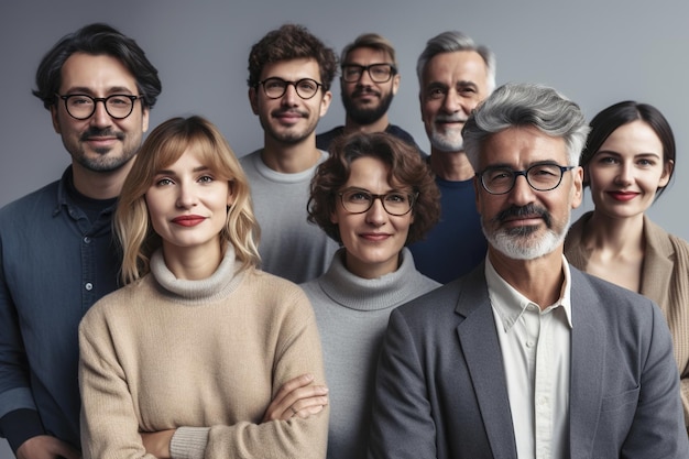 A group of people with glasses and a grey background