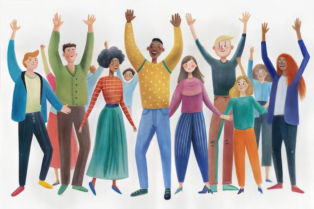 group of people with hands raised up