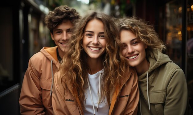 a group of people with jackets on and the word quot on the front