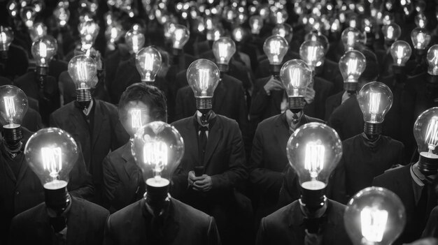 Group of People With Light Bulbs on Their Heads