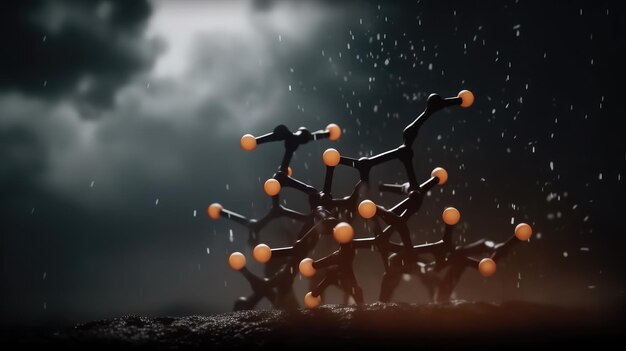 A group of people with orange spheres on their heads are standing in the rain.