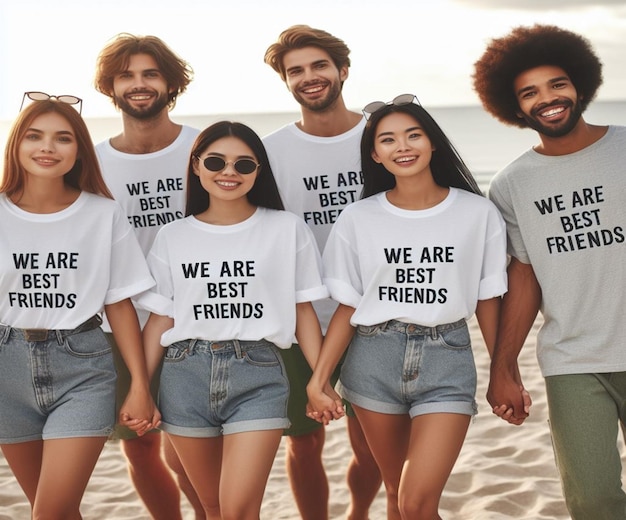 a group of people with shirts that say we are best friends