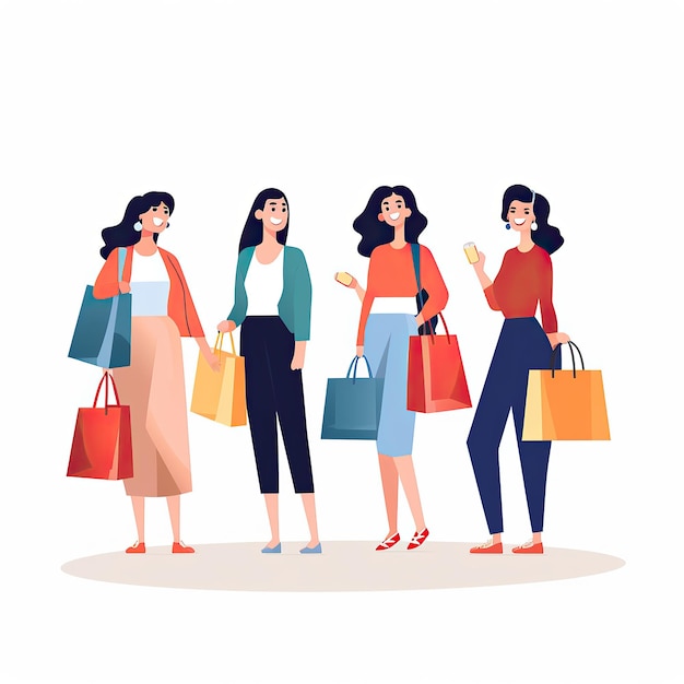 Photo group of people with shopping bags vector illustration in flat style