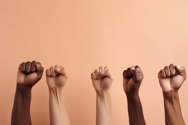 Photo a group of people with their fists raised in the air