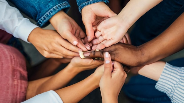 a group of people with their hands around each other