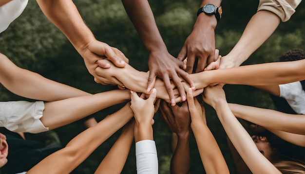 Foto un gruppo di persone con le mani l'una attorno all'altra