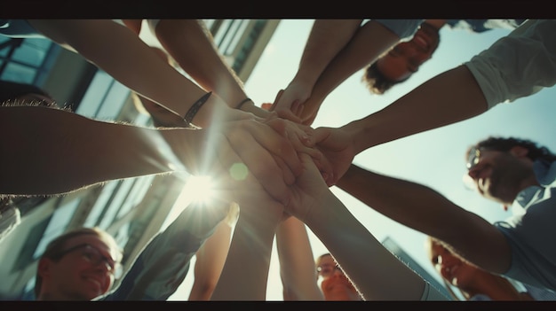 Photo a group of people with their hands together in a circle