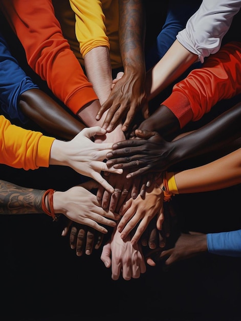 a group of people with their hands together