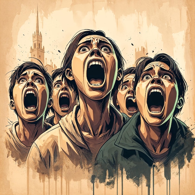 A group of people with their mouths open expressing shock or surprise They appear to be reacting to something happening offframe