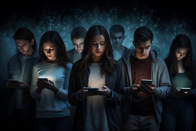 A group of people with their phones in the dark