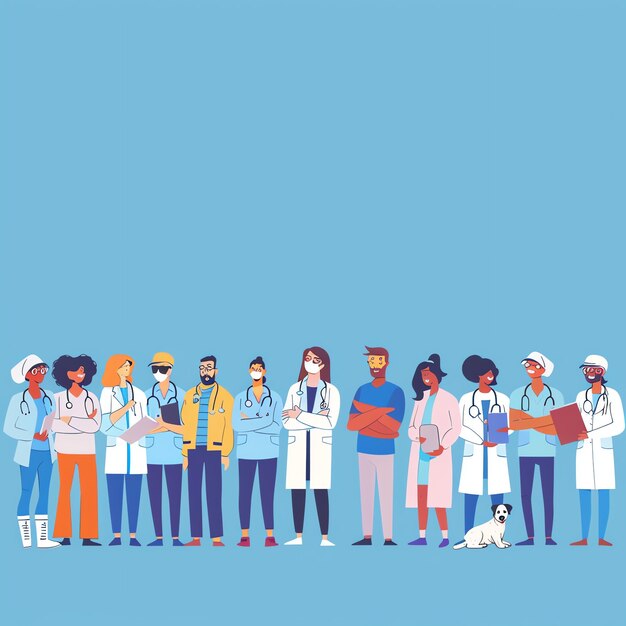 Photo a group of people with white lab coats are standing together