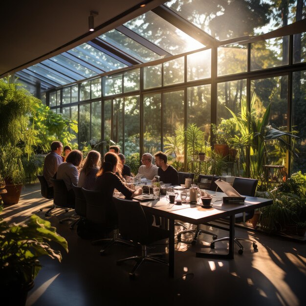 Foto un gruppo di persone che lavorano a un piano aziendale in un ambiente di ufficio unico