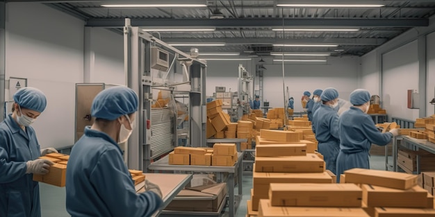 Foto un gruppo di persone che lavorano in un'immagine ai generativa della fabbrica