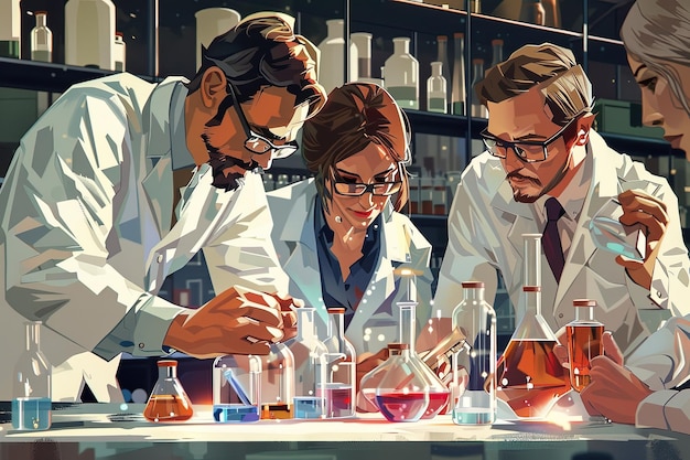 A group of people working in a lab