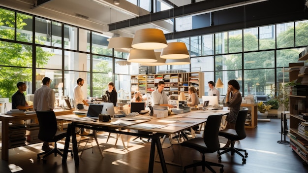 A group of people working in a modern office