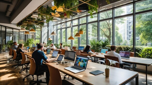 Photo a group of people working in a modern office