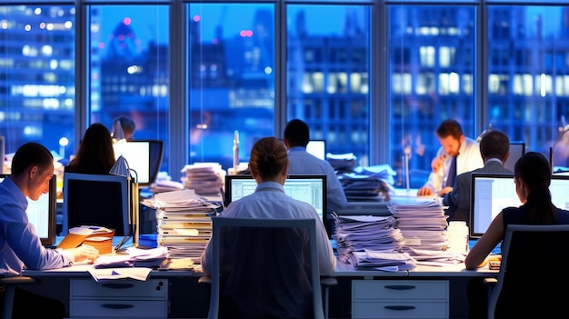 Photo a group of people working in an office at night