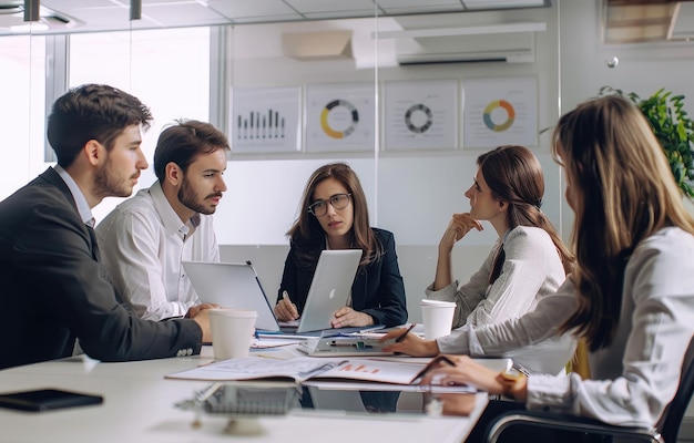 Group of people working out business plan in an office AI Generated