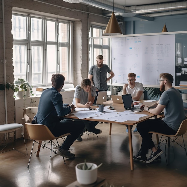 group of people working out business plan in an office