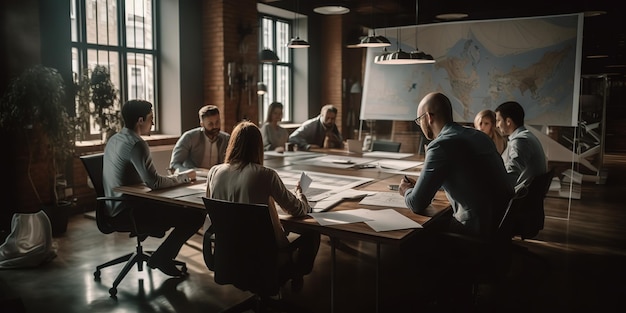 group of people working out business plan in an office